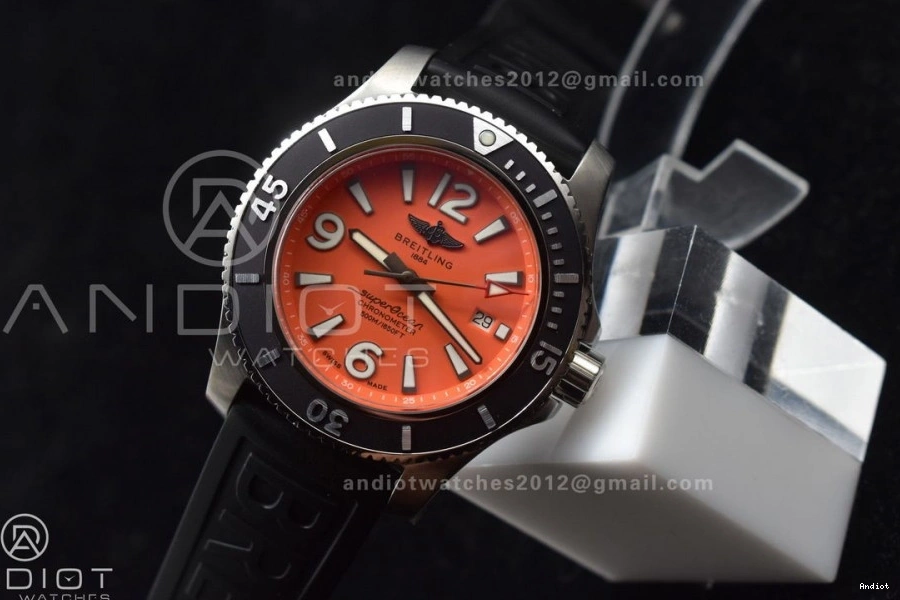 Edition Best 1:1 Dial Superocean 478 Black Bezel Resilient Strap A 44 TF Orange On Rubber Automatic Black 0814